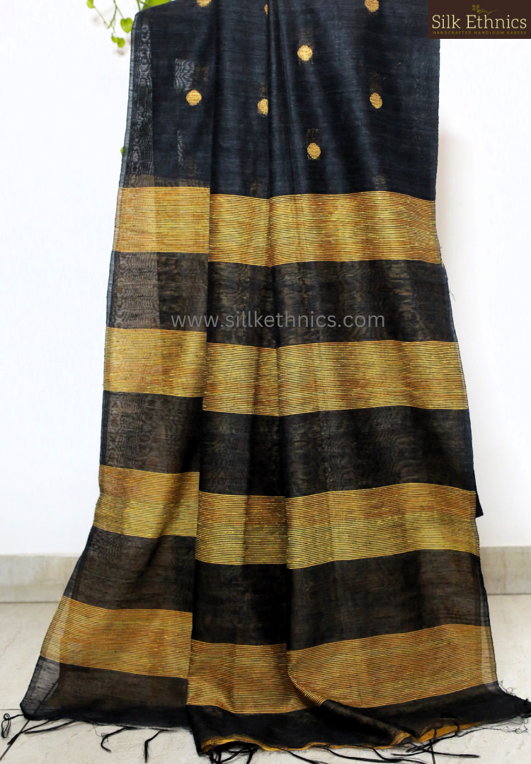 Royal black polka sico saree