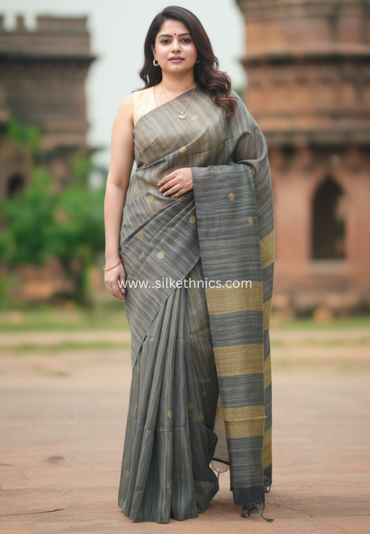 Classic Grey polka Sico saree