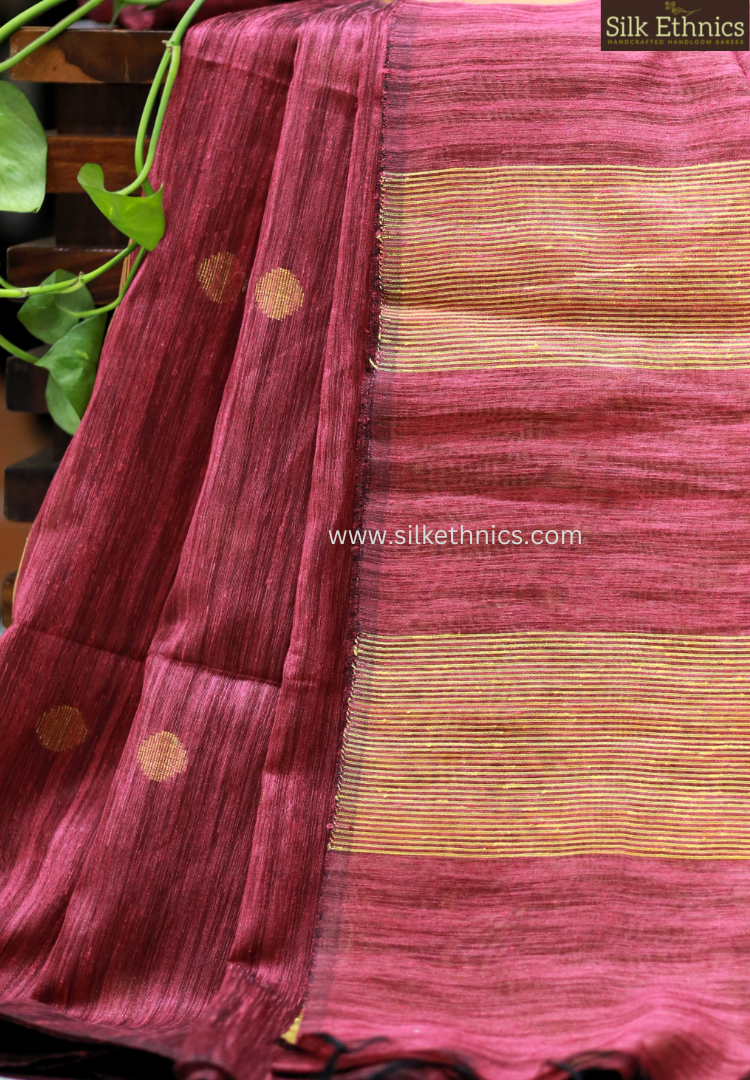 Dark Fuchsia polka sico saree