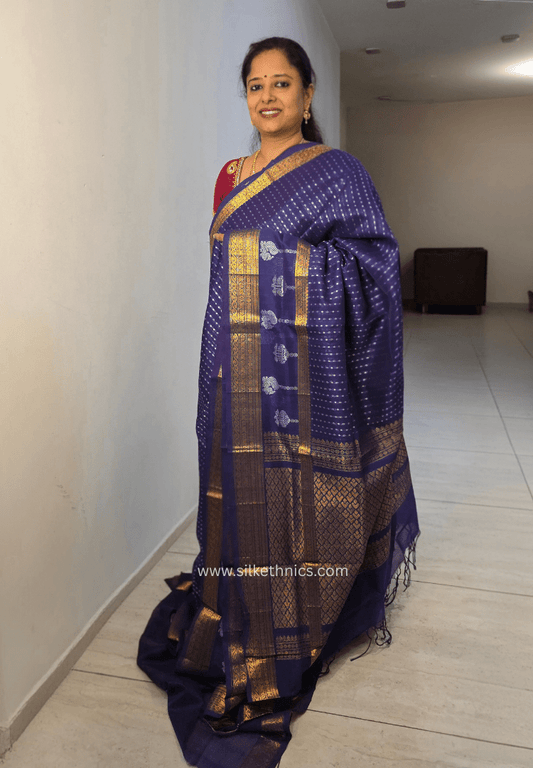 Sapphire blue pure Mangalagiri silk saree | Anaya collection