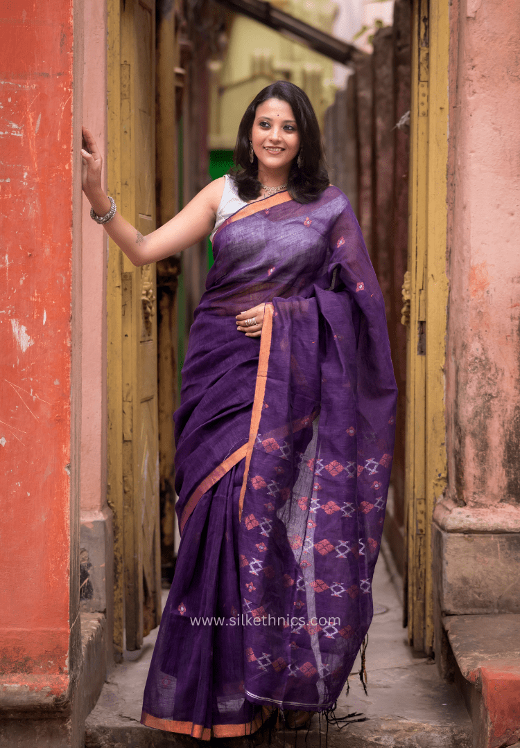 Majestic Violet Amrita linen saree