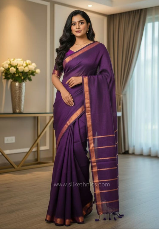 Deep violet Meera handloom linen saree