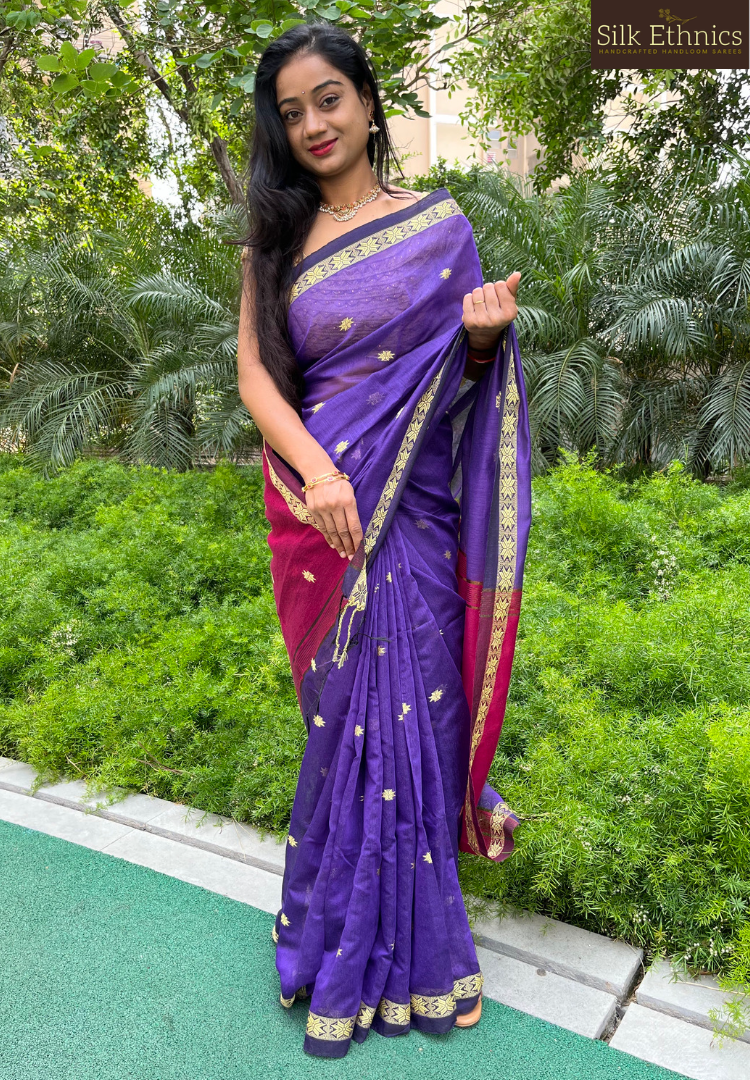 Purple Maheswari silkcotton saree