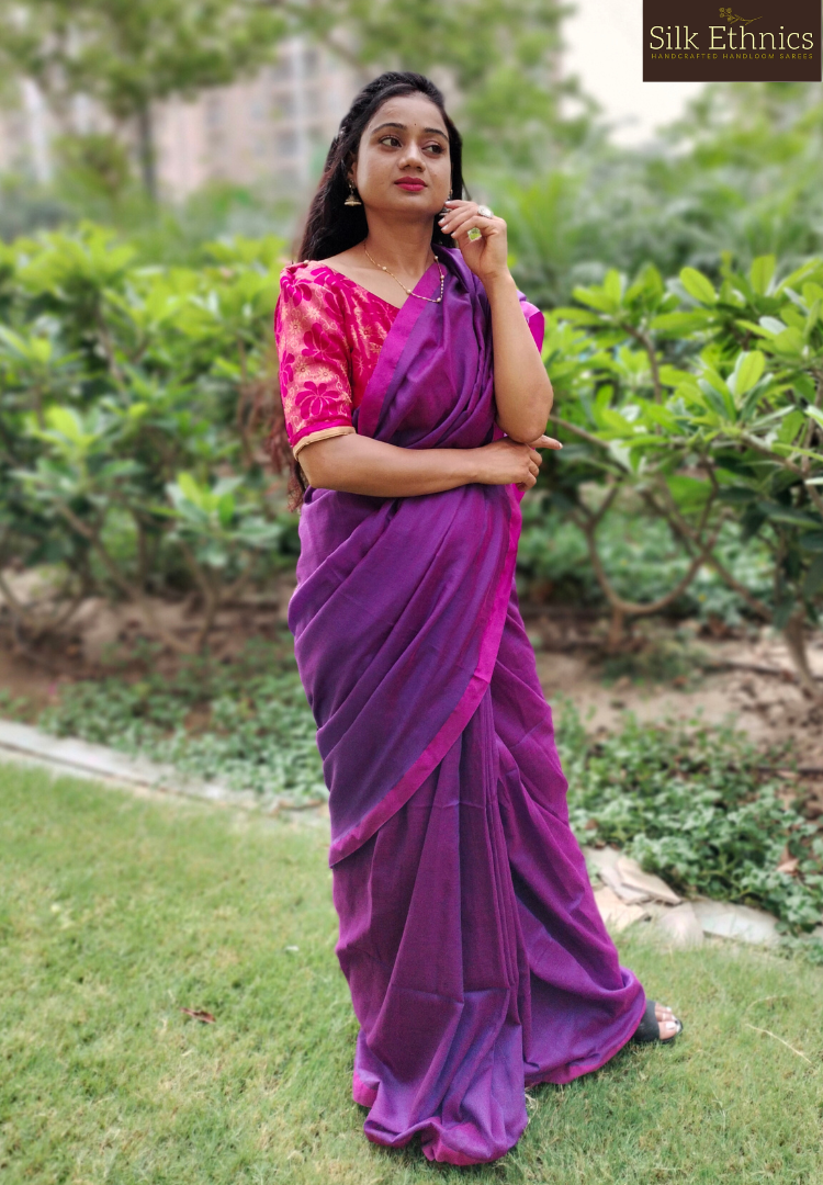 Vibrant Purple Pure handloom saree