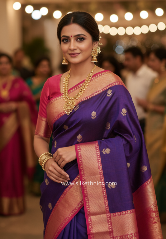 Royal Purple & Red Maheshwari Handloom Silk saree