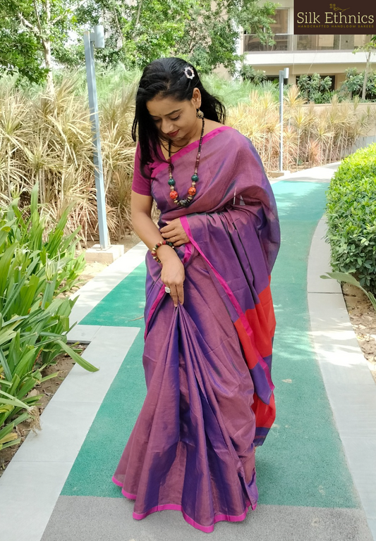 Imperial purple pure khadi tissue silk saree