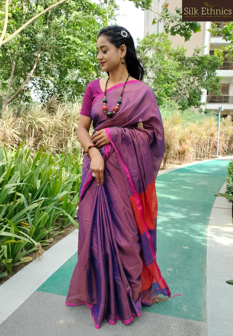 Imperial purple pure khadi tissue silk saree