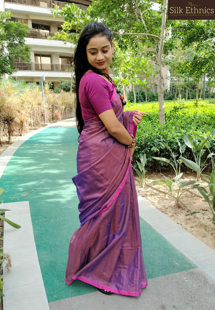 Imperial purple pure khadi tissue silk saree