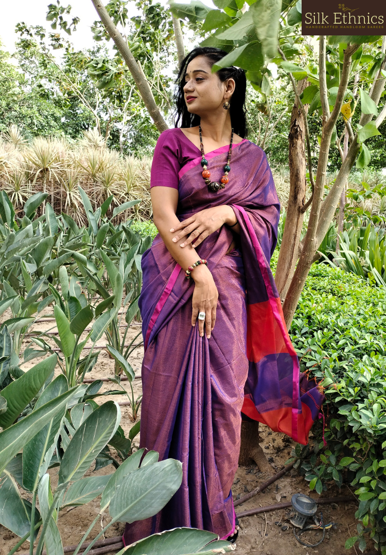 Imperial purple pure khadi tissue silk saree