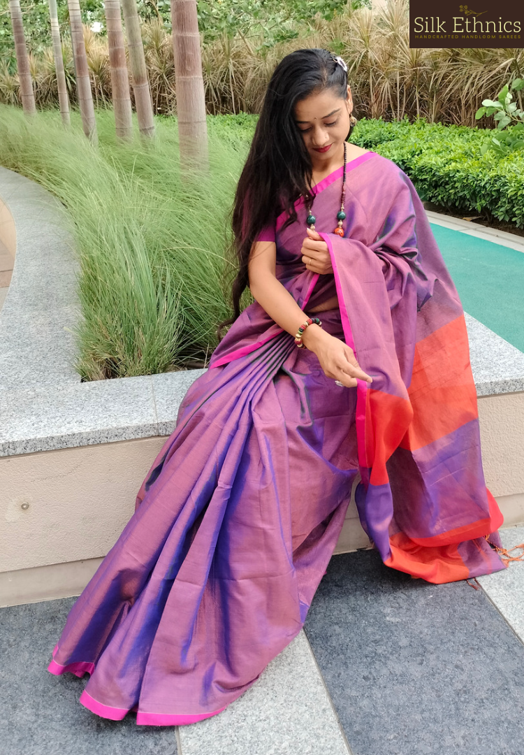 Imperial purple pure khadi tissue silk saree