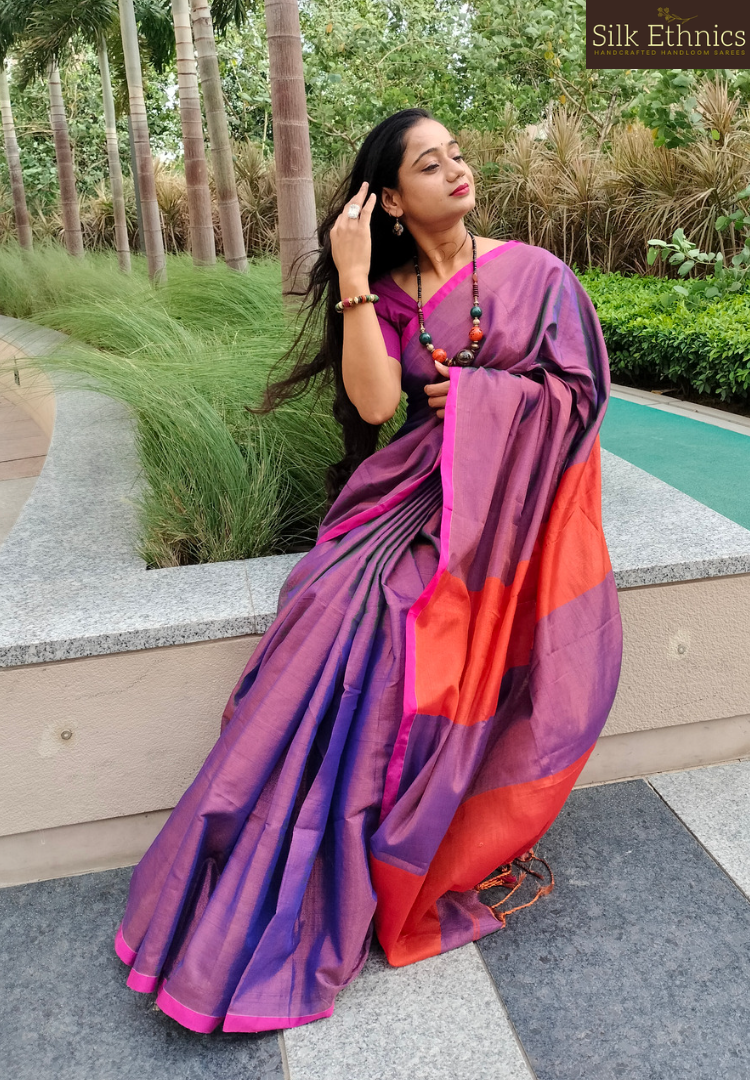 Imperial purple pure khadi tissue silk saree