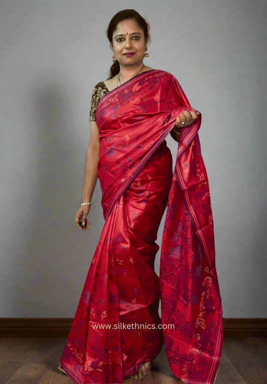 Crimson red Rajshahi silk saree