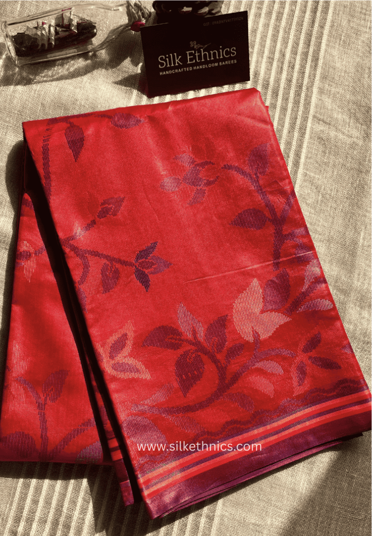 Crimson red Rajshahi silk saree