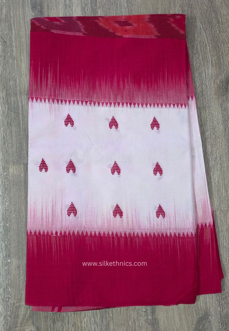 Red and White Dhaniakhali Handloom Ikkat Cotton saree