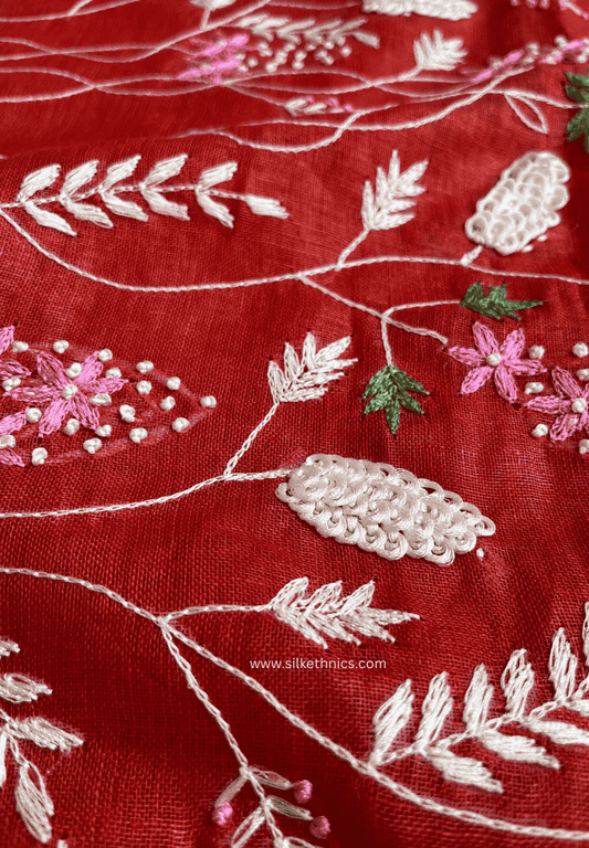 Royal Red Sitara linen saree
