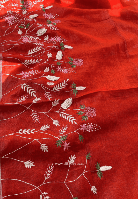 Royal Red Sitara linen saree