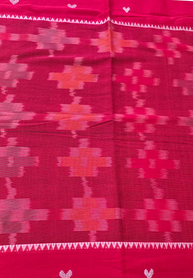Vibrant Red Ikkat Dhaniakhali Bengal Handloom Cotton saree