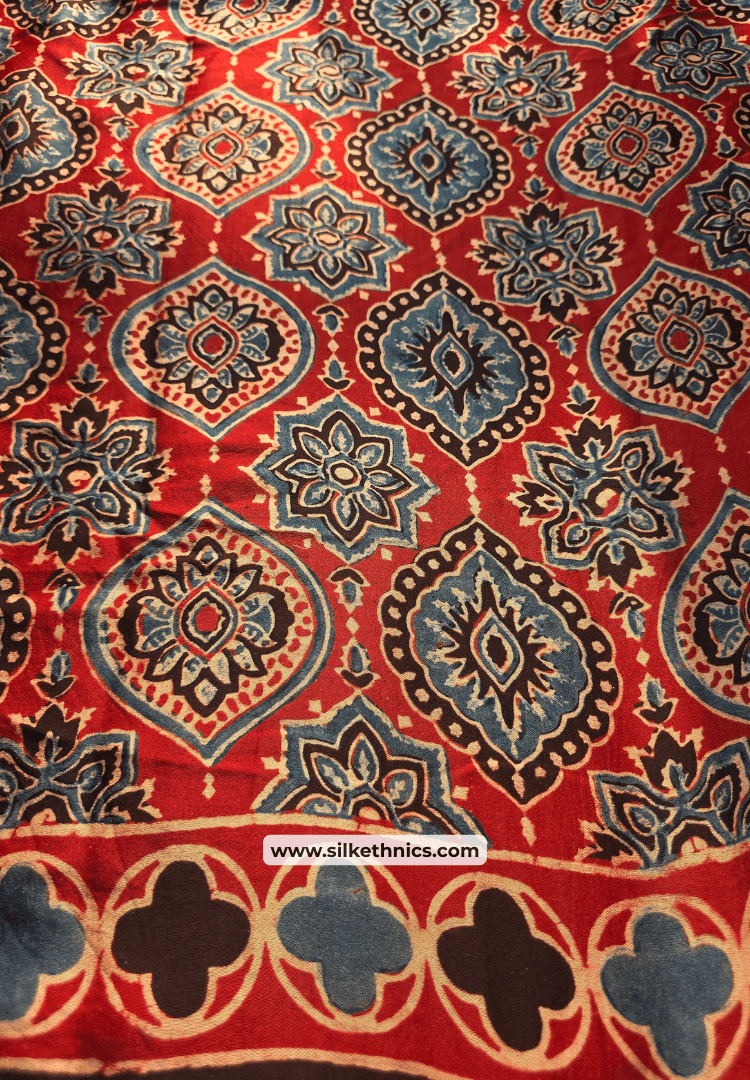 Rust Red Ajrakh handblock printed modal saree