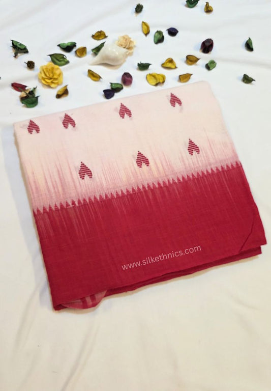 Red and White Dhaniakhali Handloom Ikkat Cotton saree