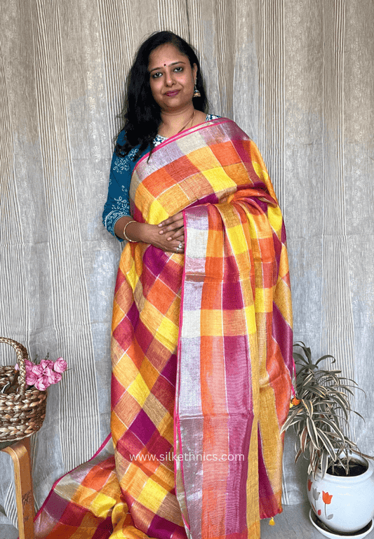 Festive Checks Varnika linen saree