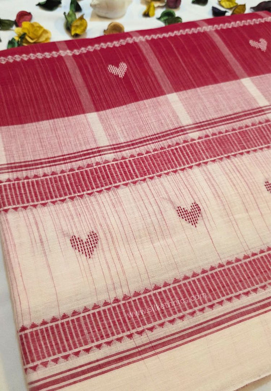 Red Dhaniakhali Handloom Ikkat Cotton saree