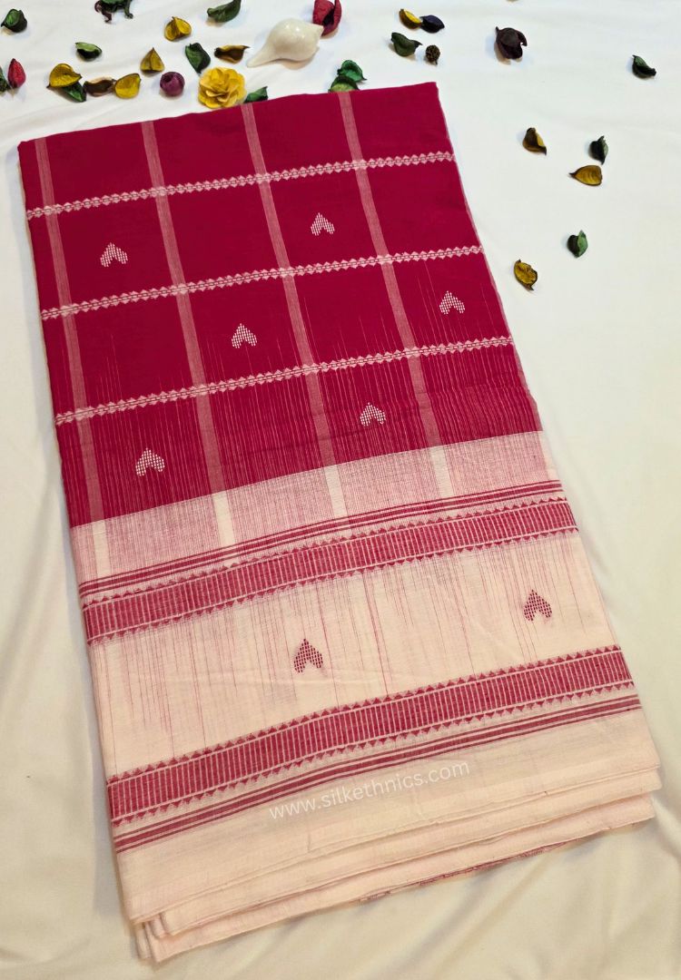Red Dhaniakhali Handloom Ikkat Cotton saree