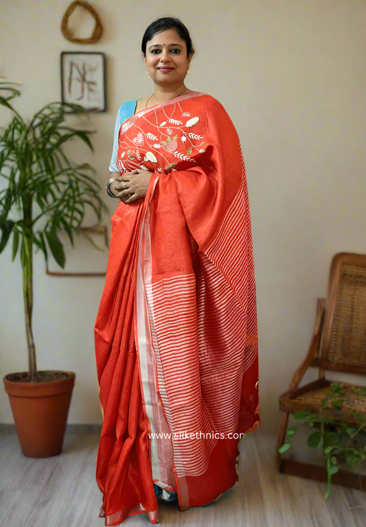 Royal Red Sitara linen saree