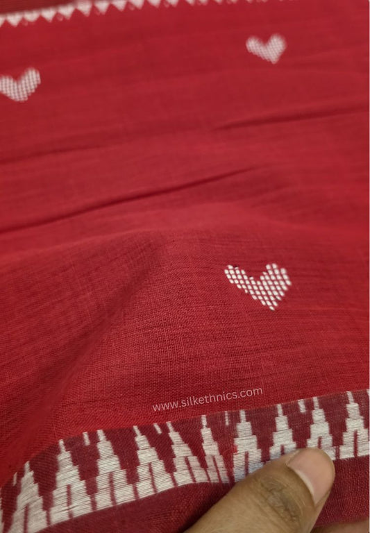 Vibrant Red Ikkat Dhaniakhali Bengal Handloom Cotton saree