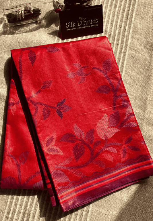 Crimson red Rajshahi silk saree