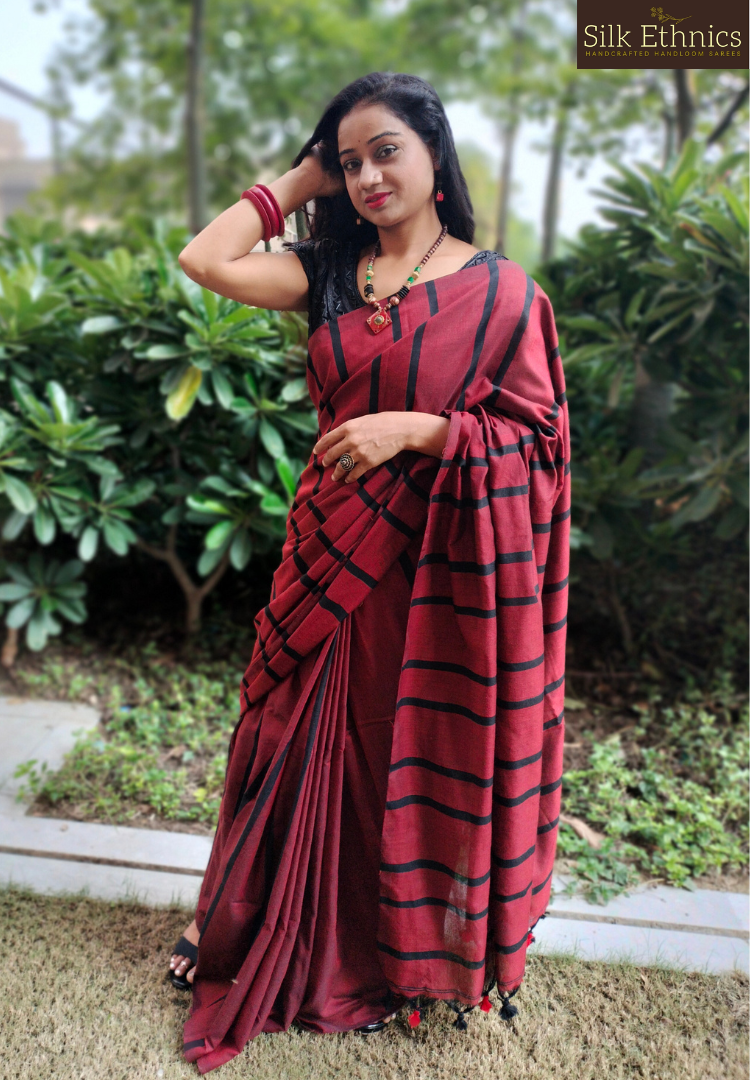 Rich Red pure Khadi handloom saree