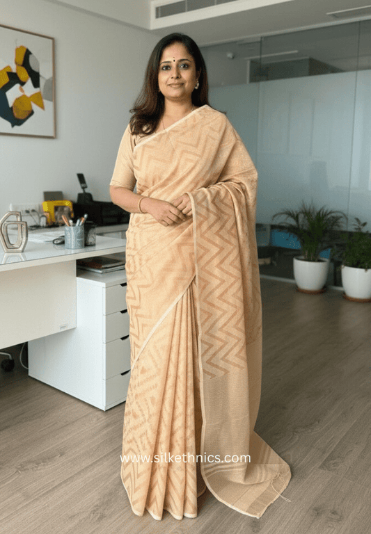 Beige Gold Resham Jamdani Handwoven saree