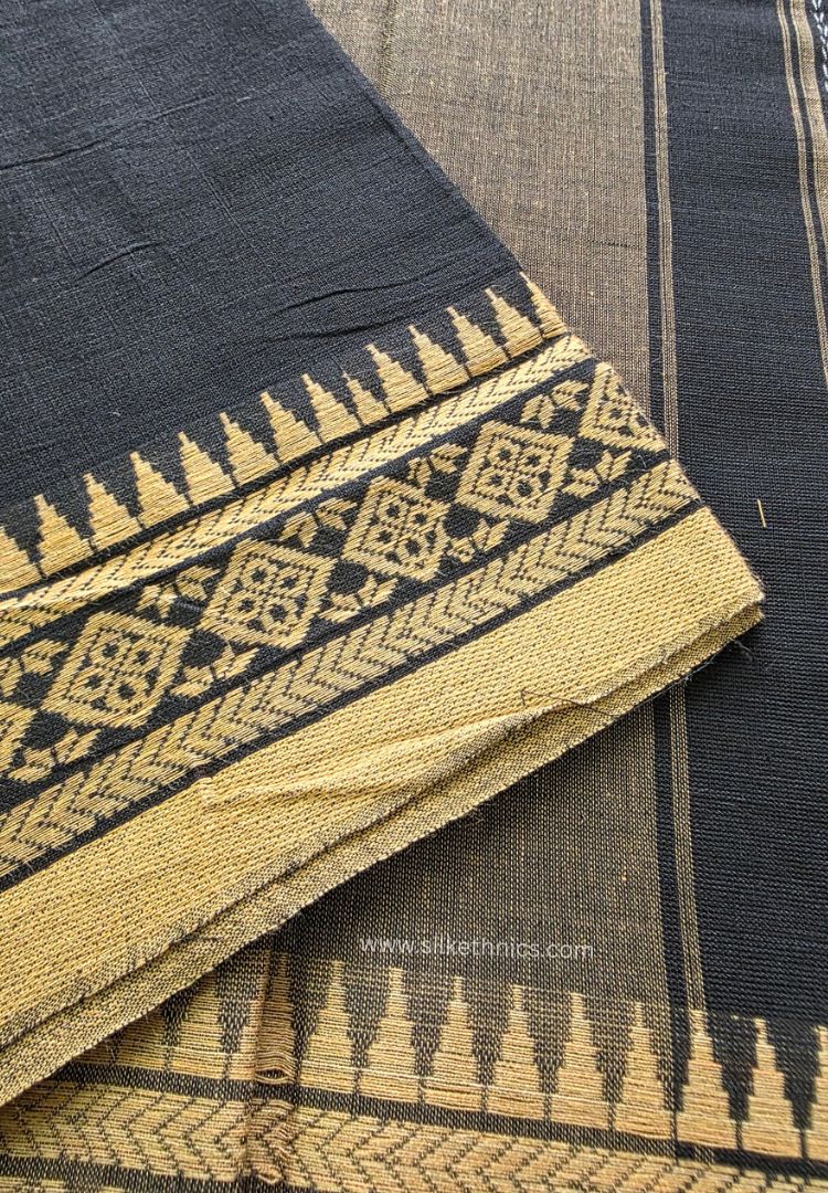 Rich Black Dhaniakhali Handloom Cotton saree
