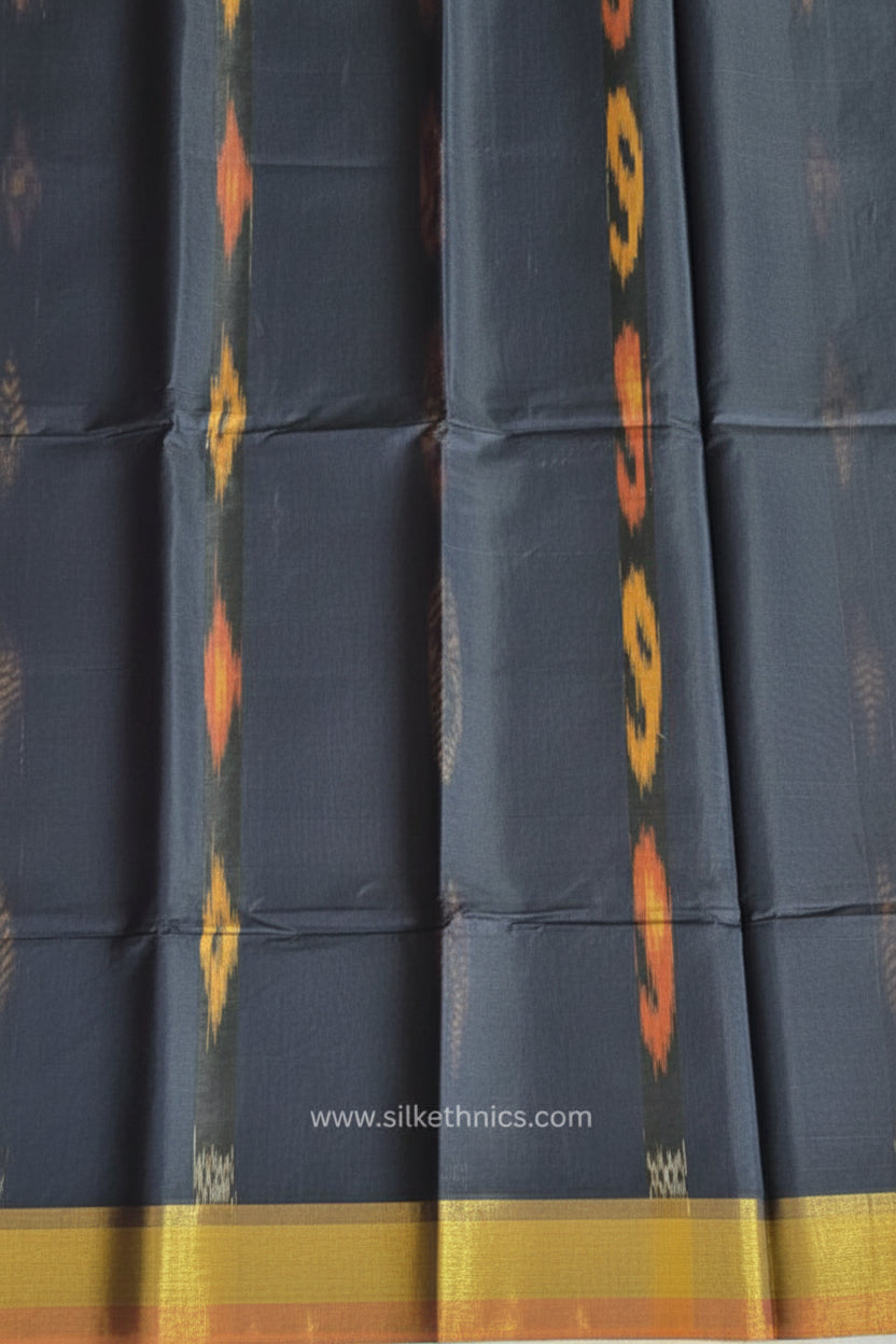 Rich Black Pochampally printed silkcotton saree