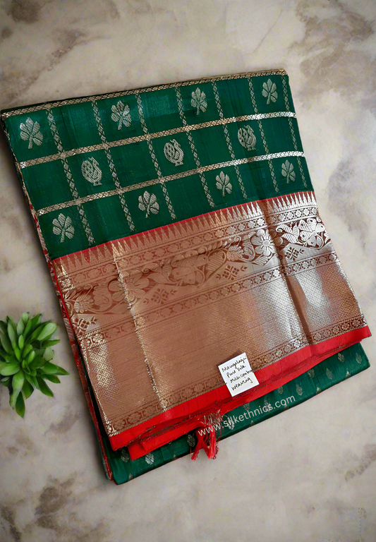 Anaya Emerald green Mangalagiri silk saree