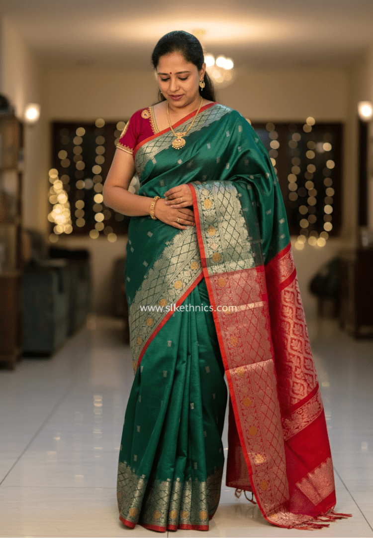 Emerald Green pure Mangalagiri silk saree | Anaya collection