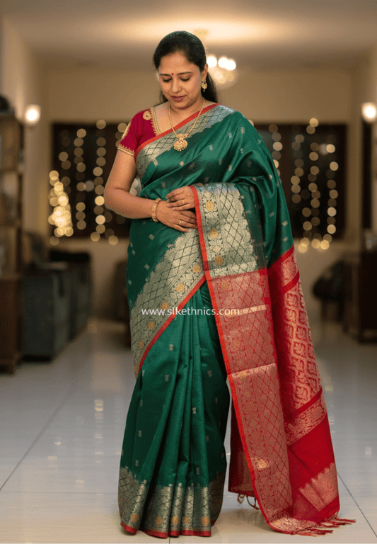 Emerald Green pure Mangalagiri silk saree | Anaya collection