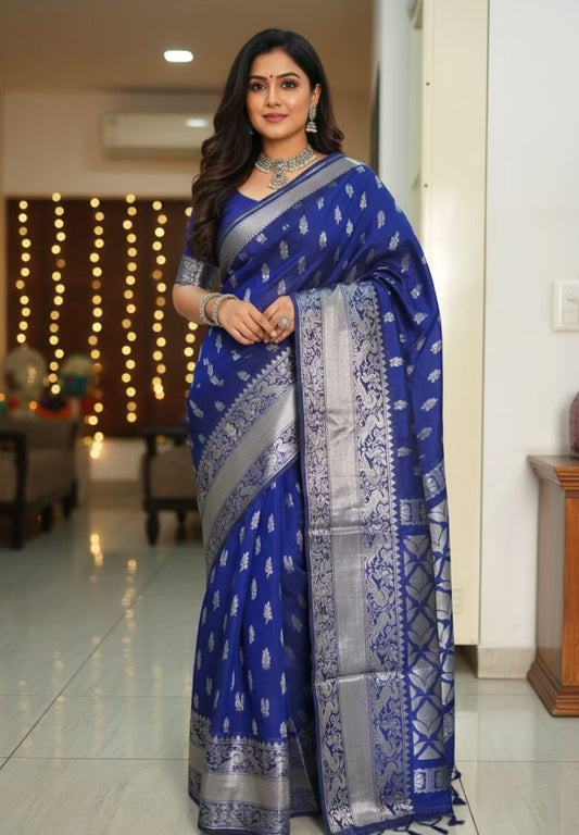 Royal Blue pure Mangalagiri silk saree | Alekya Collection