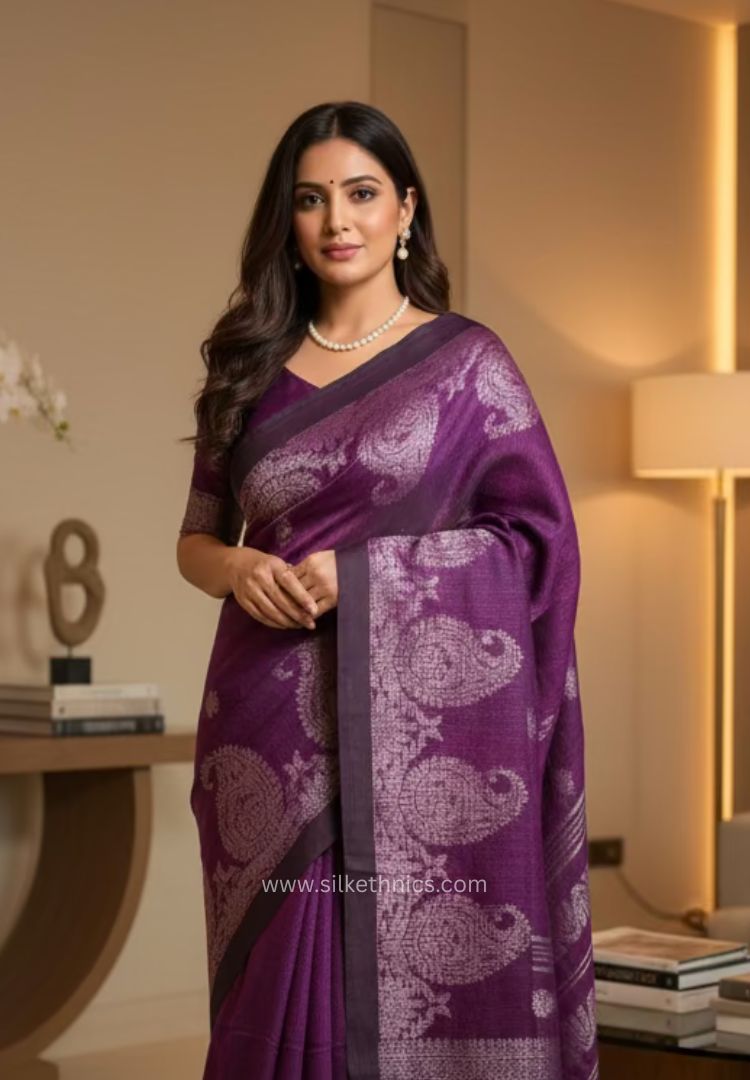 Royal purple Aarti linen saree