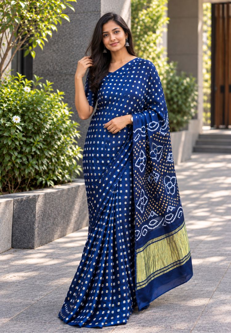Royal Blue Tanvi modal silk Bandhej saree