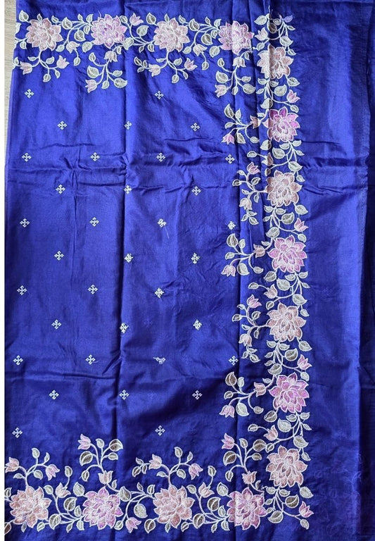 Royal blue Banarasi organza embroidered saree