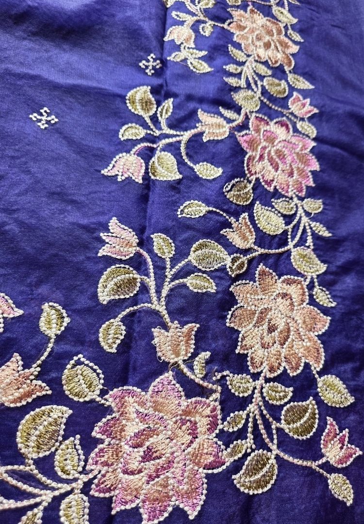 Royal blue Banarasi organza embroidered saree