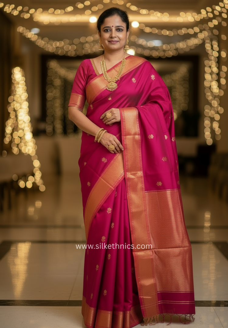 Ruby Red Maheshwari Pure Handloom Silk saree