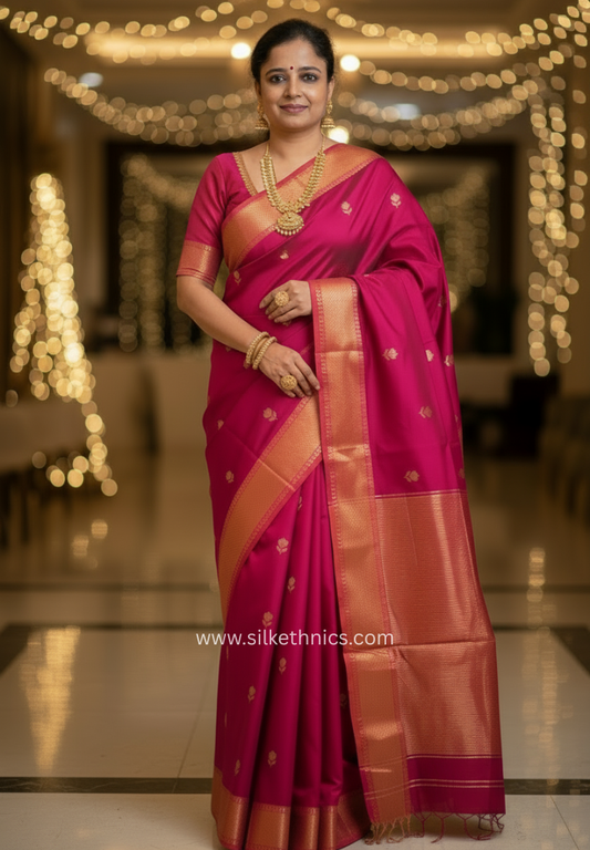 Ruby Red Maheshwari Pure Handloom Silk saree
