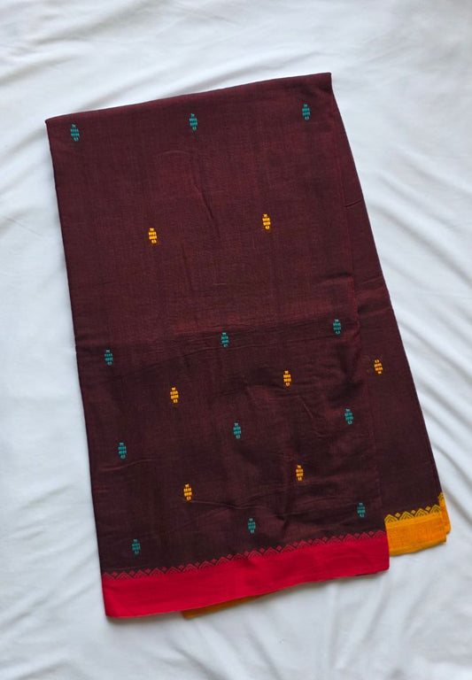 Rust Brown Dhaniakhali Handloom Cotton saree