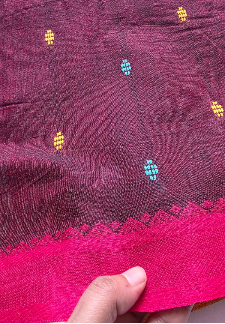 Rust Brown Dhaniakhali Handloom Cotton saree