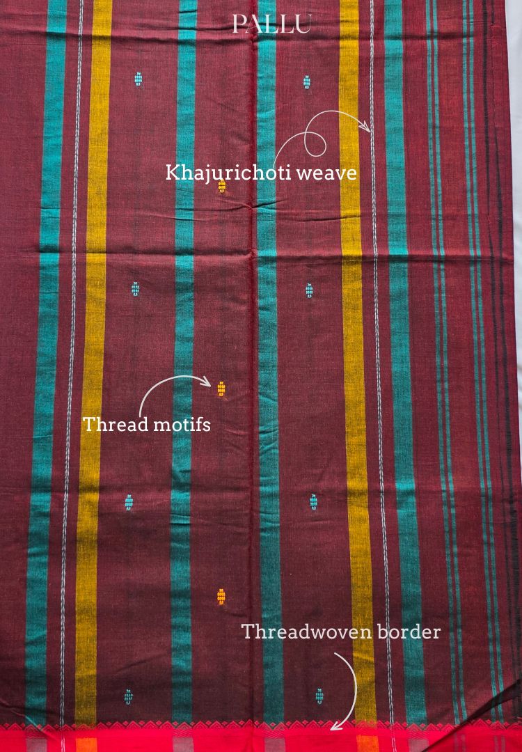 Rust Brown Dhaniakhali Handloom Cotton saree