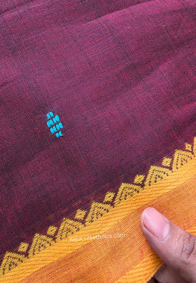 Rust Brown Dhaniakhali Handloom Cotton saree