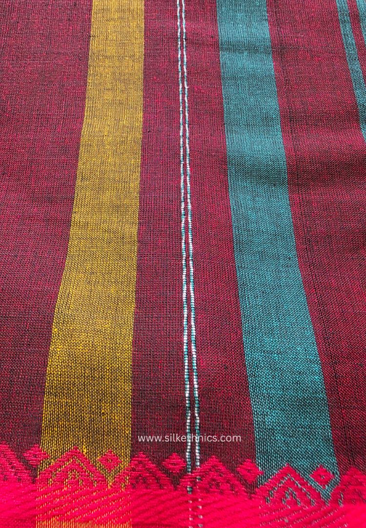 Rust Brown Dhaniakhali Handloom Cotton saree