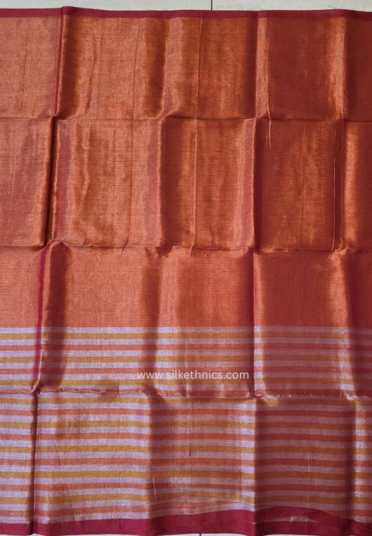 Rust orange Raaga handloom tissue saree - Vamika