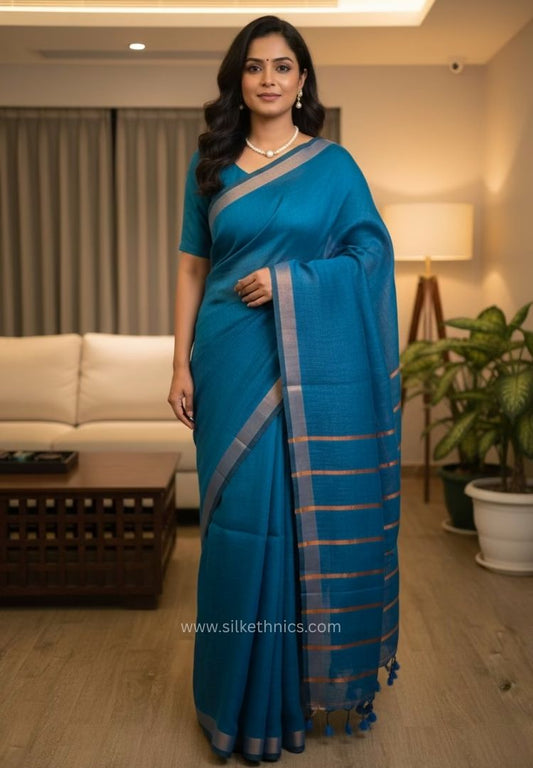 Sapphire blue Meera linen saree